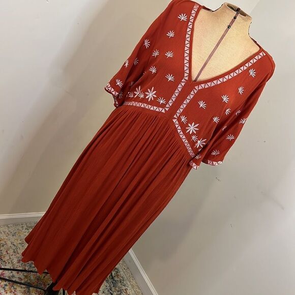 Shein Burnt Orange Embroidered Boho Dress - Size 1XL - Picture 2 of 10